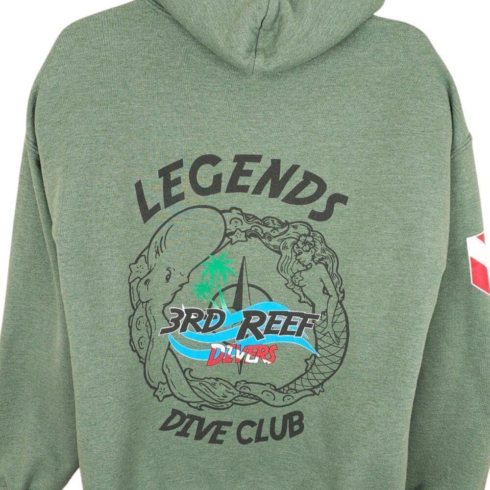 3rd Reef Divers Sweatshirt Hoodie Mens Size Large Green Legends Dive Club